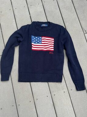 NWOT: Polo Ralph Lauren USA American Sweater 100% Cotton Navy Blue